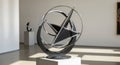 Modern sculpture in a gallery setting, featuring intersecting geometric shapes on a Royalty Free Stock Photo