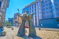 The modern sculpture by Joan Miro on Via Senato street, on April 5 in Milan, Italy Royalty Free Stock Photo