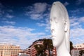 Modern sculpture titled Julia by Jaume Plensa Sune located at the Plaza de Colon in Madrid, Spain