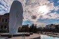 Modern sculpture titled Julia by Jaume Plensa Sune located at the Plaza de Colon in Madrid, Spain