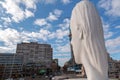 Modern sculpture titled Julia by Jaume Plensa Sune located at the Plaza de Colon in Madrid, Spain