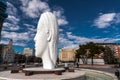 Modern sculpture titled Julia by Jaume Plensa Sune located at the Plaza de Colon in Madrid, Spain