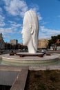 Modern sculpture titled Julia by Jaume Plensa Sune located at the Plaza de Colon in Madrid, Spain