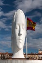 Modern sculpture titled Julia by Jaume Plensa Sune located at the Plaza de Colon in Madrid, Spain