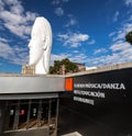 Modern sculpture titled Julia by Jaume Plensa Sune located at the Plaza de Colon in Madrid, Spain