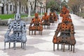 Modern Sculptures at Paseo del Prado street Madrid Spain