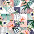 Modern seamless geometric and floral pattern