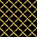 Modern seamless pattern with brush shiny cross plaid. Gold metallic color on black background. Golden glitter texture Royalty Free Stock Photo
