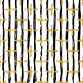 Modern seamless pattern with brush stripes and cross.Black, Gold metallic color on white background. Golden glitter Royalty Free Stock Photo