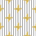 Modern seamless pattern with brush stripes and cross.Black, Gold metallic color on white background. Golden glitter Royalty Free Stock Photo