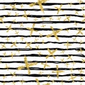 Modern seamless pattern with brush stripes and cross.Black, Gold metallic color on white background. Golden glitter Royalty Free Stock Photo