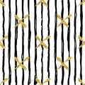 Modern seamless pattern with brush stripes and cross.Black, Gold metallic color on white background. Golden glitter Royalty Free Stock Photo