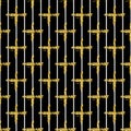 Modern seamless pattern with brush stripes and cross. White, gold metallic color on black background. Golden glitter Royalty Free Stock Photo