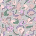 Modern seamless pattern with fishes and stones pebbles in the water. Perfect print for tee, paper, textile and fabric. Animalistic