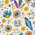 Modern seamless pattern with flowers and hand-drawn details.Abstract background for paper, wallpaper, cover, fabric and