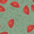 Modern seamless pattern with flowers and leaves poppies