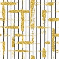 Modern seamless pattern with glitter brush stripes and strokes . Golden, black color on white background. Hand painted Royalty Free Stock Photo