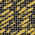 Modern seamless pattern with glitter brush stripes and strokes. Golden, white color on black background. Hand painted Royalty Free Stock Photo