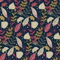 Modern seamless pattern with hand drawn wild floral elements. Autumn background. Royalty Free Stock Photo