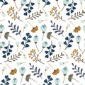 Modern seamless pattern with leaves, flowers and floral elements. Royalty Free Stock Photo