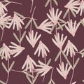 Modern seamless pattern with nature flower silhouettes. Light ornament on pale purple background Royalty Free Stock Photo