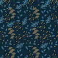 Modern seamless pattern with wild floral elements. Hand drawn flowers Royalty Free Stock Photo