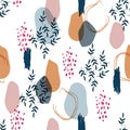 Modern seamless patterns artistic brushes stroke and silhouette botanical vector illustration EPS 10,Design for fashion , fabric,
