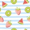 Modern seamless tropical pattern with kiwi, watermelon and strawberry.