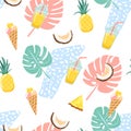 Seamless pattern with ice cream, fruits, lemonade and other elements. Royalty Free Stock Photo