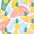 Modern seamless tropical summer pattern with pineapple and abstract elements. Creative contemporary collage. Texture for textile, Royalty Free Stock Photo