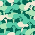 Modern seamless vector simple colourful pattern with trees in green tones