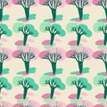 Modern seamless vector simple colourful pattern with trees in pastel colors