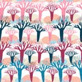 Modern seamless vector simple colourful pattern with winter trees