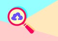 modern search flat icon with cloud and arrow on pastel colored p