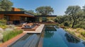 Modern, secluded home with expansive pool deck Royalty Free Stock Photo