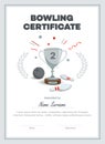 Modern second place bowling certificate diploma with place for your content