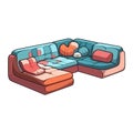 Modern Sectional Sofa In Cartoon Style Stiker On White Background On Isolated Transparent Background, Png, Logo. Generative AI