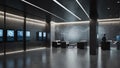 modern secure minimalist office with concrete walls and digital screens