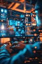 Modern IT Security Analyst Typing Code in Cybersecurity Workspace with Data Encryption Visuals Royalty Free Stock Photo