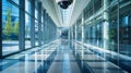 Modern security cameras overseeing a welllit, expansive office building hallway Royalty Free Stock Photo