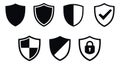 Modern security shield icon set featuring various protection symbols for web and app design Royalty Free Stock Photo