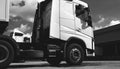 Modern semi truck parking at warehouse, Industry road freight transport. Royalty Free Stock Photo