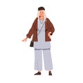 Modern senior woman wearing fashion clothes and accessories. Stylish elderly lady dressed in casual outfit, apparel