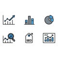Modern SEO Analytics Icons Upward Trending Charts Pie Charts Bar Graphs and Data Analysis Magnifier Royalty Free Stock Photo