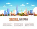 Modern Seoul City Skyline With Skyscrapers And Landmarks South Korea Cityscape Infographics Banner With Copy Space