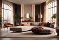 Modern Serenity Detailed Domestic Room in Apartment Balanced Composition with Tree Sofa and Pillows