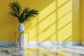 Modern Serenity: Interior Room Background with Wall and Elegant Palm Leaf Vase