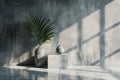 Modern Serenity: Interior Room Background with Wall and Elegant Palm Leaf Vase