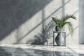 Modern Serenity: Interior Room Background with Wall and Elegant Palm Leaf Vase