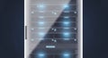Modern Server Rack with Glowing Blue Lights in Data Center Royalty Free Stock Photo